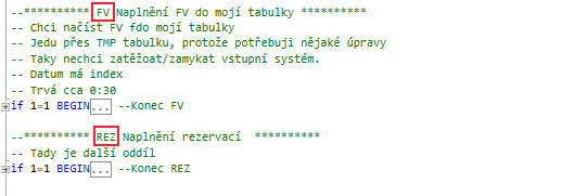 SQL oddělování kusů kódu v proceduře (outlining)